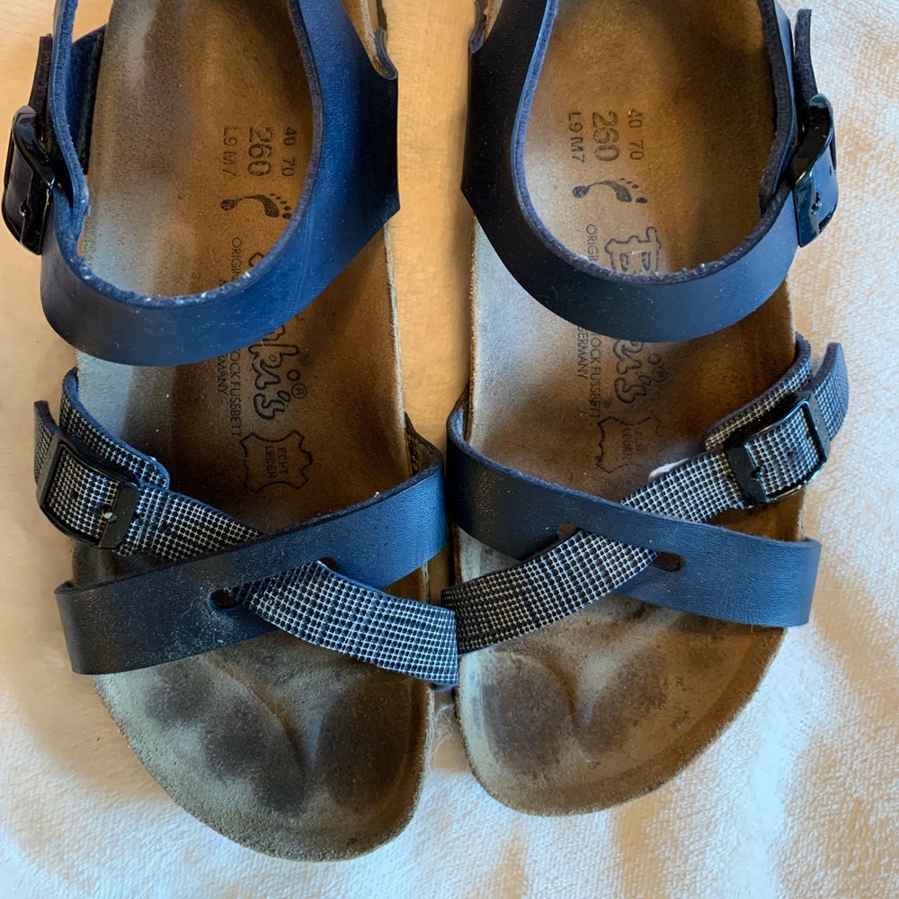 Birkenstock navy Lillie with heel strap 260 narrow. Fits a U.S. 10.5.